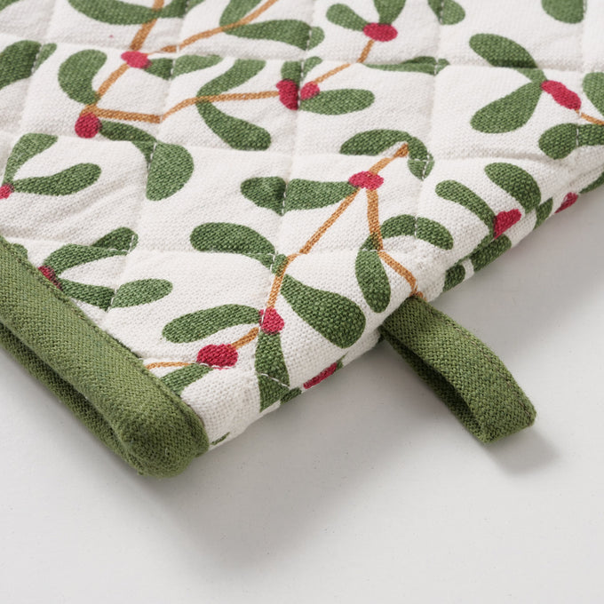 Oven Glove Mistletoe 32x18 cm, green or cream, heat-resistant kitchen glove, Keans Claremorris