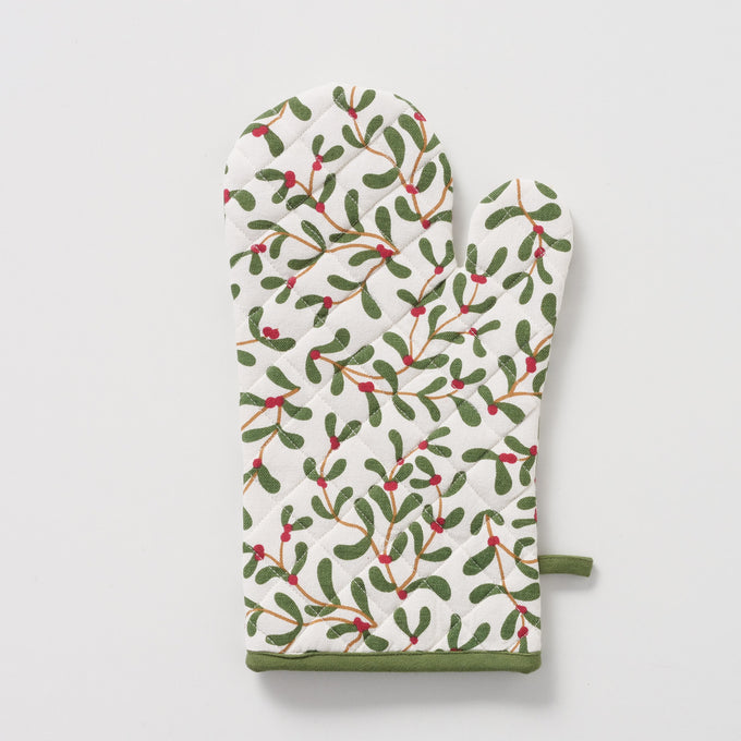 Oven Glove Mistletoe 32x18 cm, green or cream, heat-resistant kitchen glove, Keans Claremorris