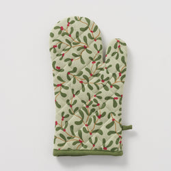 Oven Glove Mistletoe 32x18 cm, green or cream, heat-resistant kitchen glove – Keans Claremorris