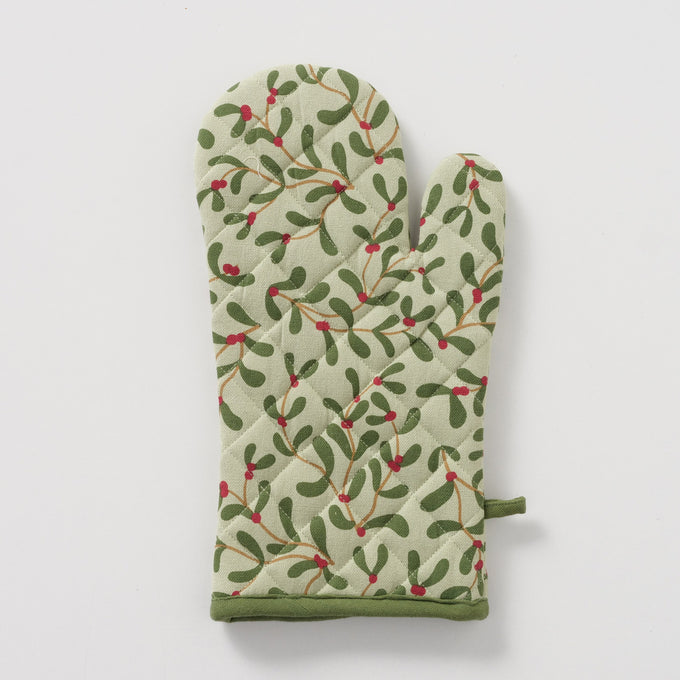 Oven Glove Mistletoe 32x18 cm, green or cream, heat-resistant kitchen glove – Keans Claremorris