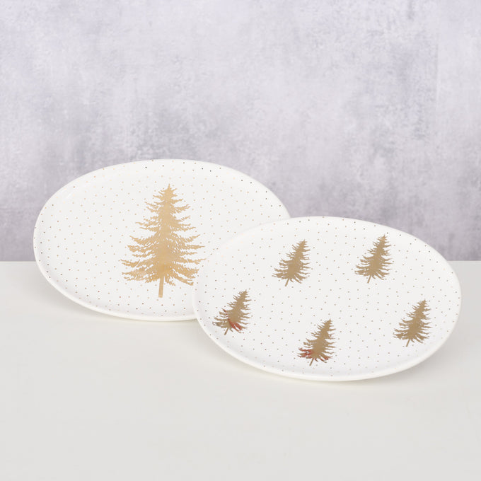 Gold Motif Plate Platina 20cm, white porcelain with single or multiple gold tree designs, festive tableware – Keans