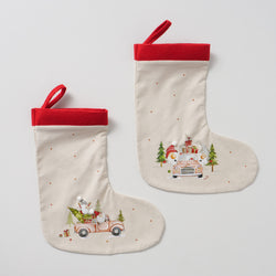 Christmas Stocking Carrie 35cm, 2 assorted designs, poly-felt linen blend, rustic festive decor – Keans Claremorris