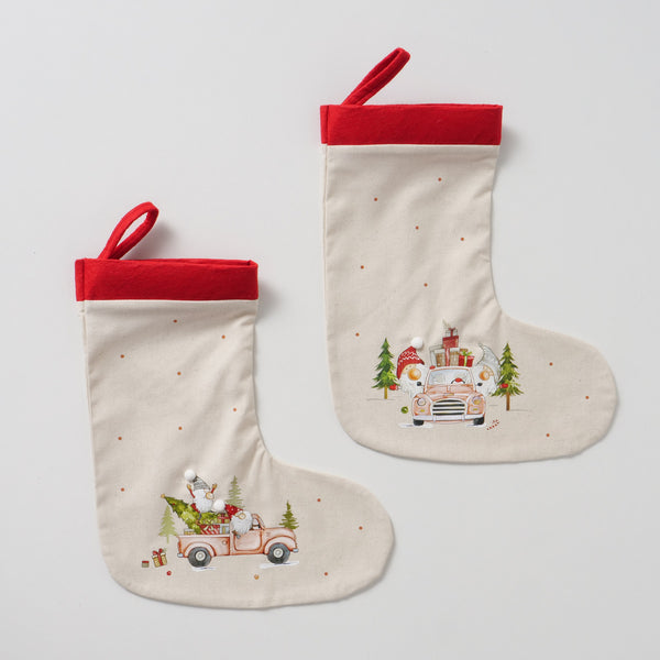 Christmas Stocking Carrie 35cm, 2 assorted designs, poly-felt linen blend, rustic festive decor – Keans Claremorris