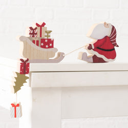 Santa Shelf Sitter 23cm pine wood, red-green-white painted, festive Christmas décor by Keans Claremorris