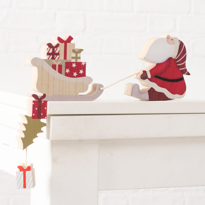 Santa Shelf Sitter 23cm pine wood, red-green-white painted, festive Christmas décor by Keans Claremorris