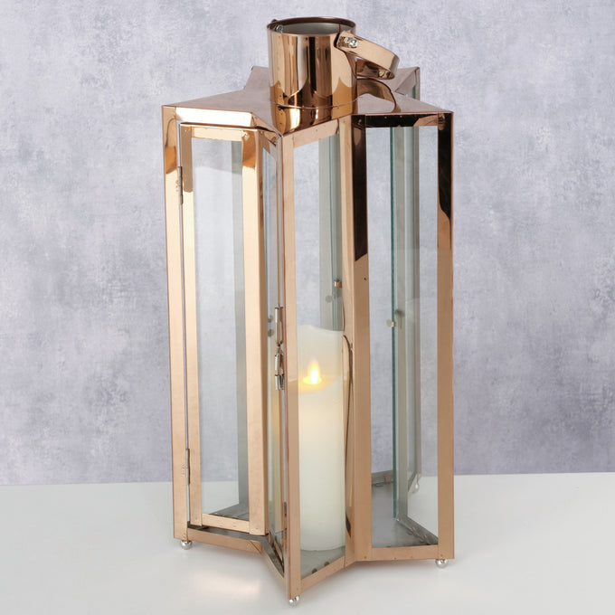 Star Lantern Estrella in rose gold nickel finish, 41.5 cm height – decorative lighting by Keans Claremorris