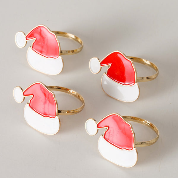 Santa Hat Napkin Rings 4-pack, gold-tone festive Christmas table décor by Keans Claremorris