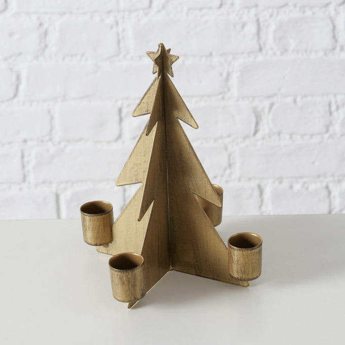 Firlo antique gold tree-shaped candle holder, 17.5x14.5 cm, festive décor, metal, Keans Claremorris