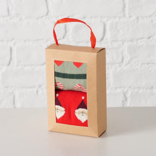 Sock Mava 2-pack Christmas socks, festive green and red designs, soft polyester blend, perfect stocking filler – Keans