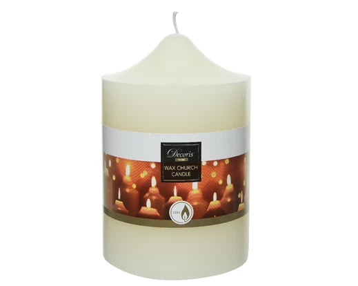 Ivory paraffin church candle, 10cm diameter, 15cm height, unscented, 110-hour burn time – Keans Claremorris.