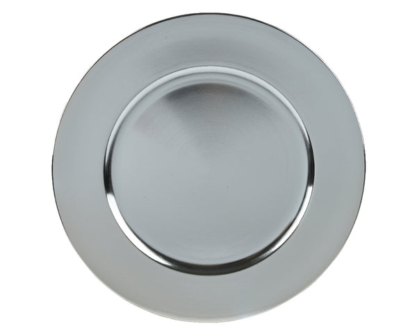 Silver 33cm plastic charger plate, lightweight reusable table base for weddings and events – Keans Claremorris