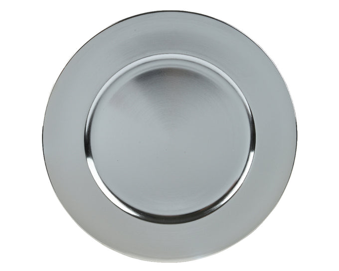 Silver 33cm plastic charger plate, lightweight reusable table base for weddings and events – Keans Claremorris