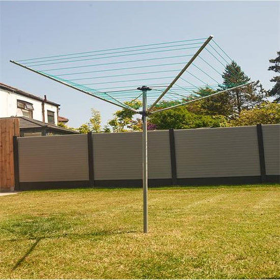 Rotary outside clothes airer 40m drying capacity, 4-arm adjustable height, powder-coated steel frame – Keans Claremorris