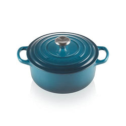 Le Creuset 20cm Deep Teal Cast Iron Round Casserole, 2.4L, durable enamel, stainless steel knob – Keans Claremorris