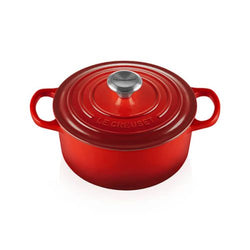 Le Creuset Signature Cerise 22cm cast iron round casserole, durable enamel, oven safe, 3.3L capacity – Keans Claremorris