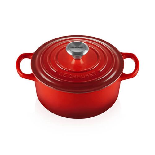 Le Creuset Signature Cerise 24cm cast iron round casserole, durable enamel, tight lid, oven safe – Keans Claremorris