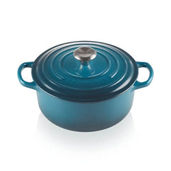 Le Creuset 24cm Deep Teal Cast Iron Round Casserole with stainless steel knob, large handles, 4.5L capacity – Keans