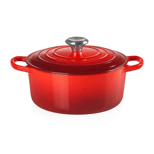 Le Creuset Signature Cerise 28cm Round Cast Iron Casserole Pot - Durable, Enamel Coated | Keans Claremorris