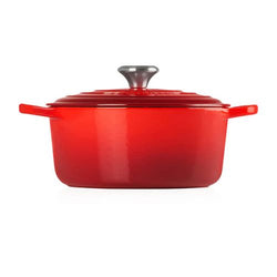 Le Creuset Signature Cerise 28cm Round Cast Iron Casserole Pot - Durable, Enamel Coated | Keans Claremorris