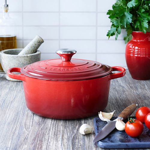Le Creuset Signature Cerise 28cm Round Cast Iron Casserole Dish - Durable, Enamel Coated | Keans Claremorris