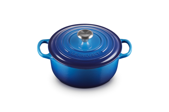 Le Creuset Signature 28cm Round Casserole in Azure Blue – Durable Cast Iron Cookware | Keans Claremorris