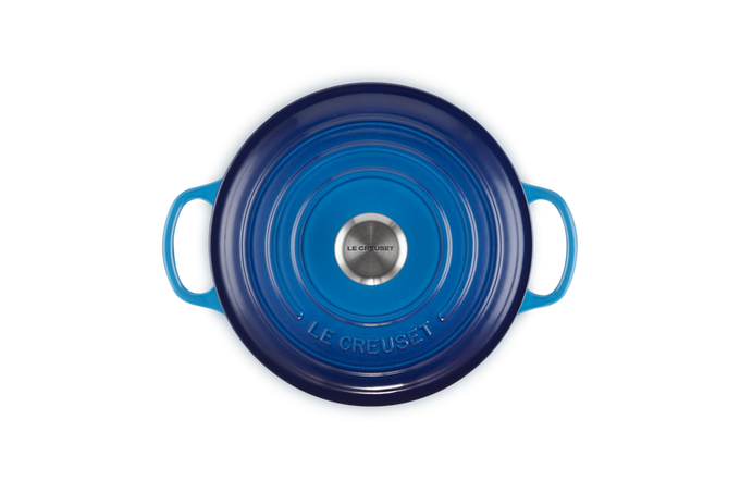 Le Creuset Signature 28cm Round Casserole in Azure Blue – Durable Cast Iron Cookware | Keans Claremorris