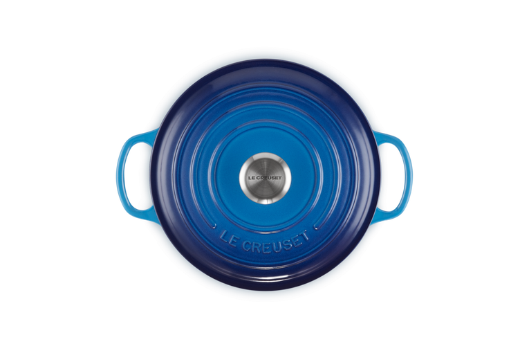 Le Creuset Signature 28cm Round Casserole in Azure Blue – Durable Cast Iron Cookware | Keans Claremorris