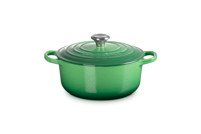 Le Creuset Signature 28cm Bamboo Green cast iron casserole, enamelled, oven-safe, heat-resistant knob – Keans Claremorris