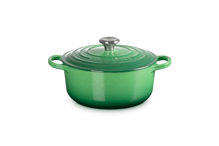 Le Creuset Signature 28cm Bamboo Green cast iron casserole, enamelled, oven-safe, heat-resistant knob – Keans Claremorris