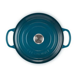 Le Creuset Signature Deep Teal 28cm Round Cast Iron Casserole Dish - Keans Claremorris