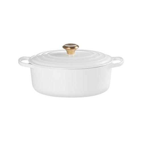 Le Creuset 27cm White Oval Cast Iron Casserole with gold knob, durable enamel, oven safe – Keans Claremorris