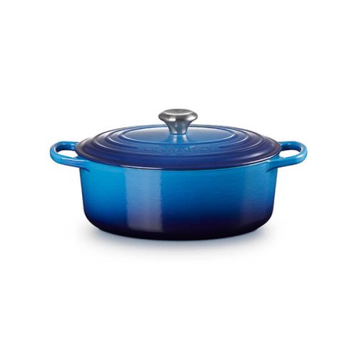 Le Creuset Signature 29cm Azure Oval Cast Iron Casserole, 4.7L, durable enamel, stainless steel knob – Keans Claremorris