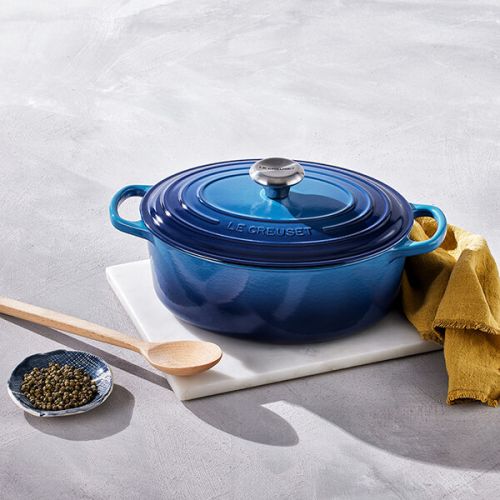 Le Creuset Signature 29cm Oval Cast Iron Casserole in Azure - Durable, Enamel Coated | Keans Claremorris