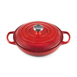 Le Creuset Signature Cerise 26cm shallow cast iron casserole, durable enamel, ergonomic handles, oven safe – Keans
