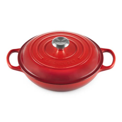 Le Creuset Signature Cerise 30cm Shallow Cast Iron Casserole - Durable, Vibrant Red - Keans Claremorris