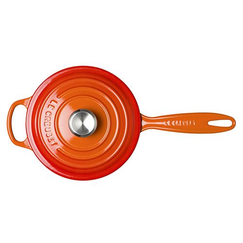 Le Creuset 18cm Volcanic Saucepan, durable enameled cast iron cookware, available at Keans Claremorris.