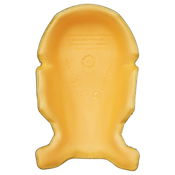 Yellow ergonomic foam insert for Snickers knee pads shown from the top side.