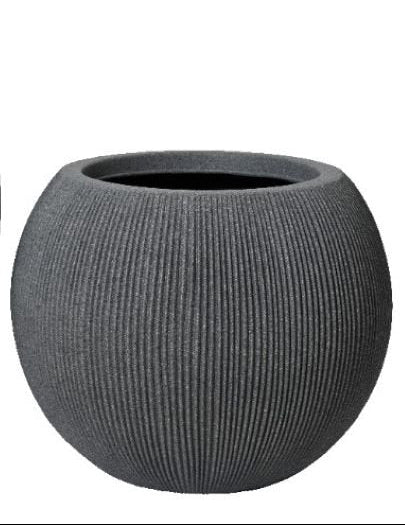 Large grey Lennox planter made from recycled plastic with a ridged textured surface and rounded shape.