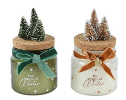 Candle w/ Velvet Bow & Tree – Berry Fruit Scent – 2 Colours Assorted H.6cm