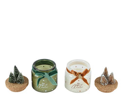 Candle w/ Velvet Bow & Tree – Berry Fruit Scent – 2 Colours Assorted H.6cm