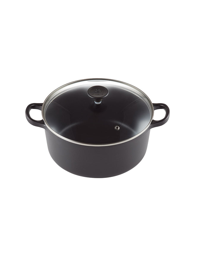 Le Creuset 22cm Round Satin Black Cast Iron Casserole with Glass Lid, Durable Enamel, Heat Retaining - Keans Claremorris