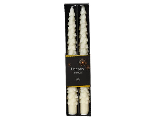 Dinner Candle – Tree Design, White Finish (Box of 2) h25cm