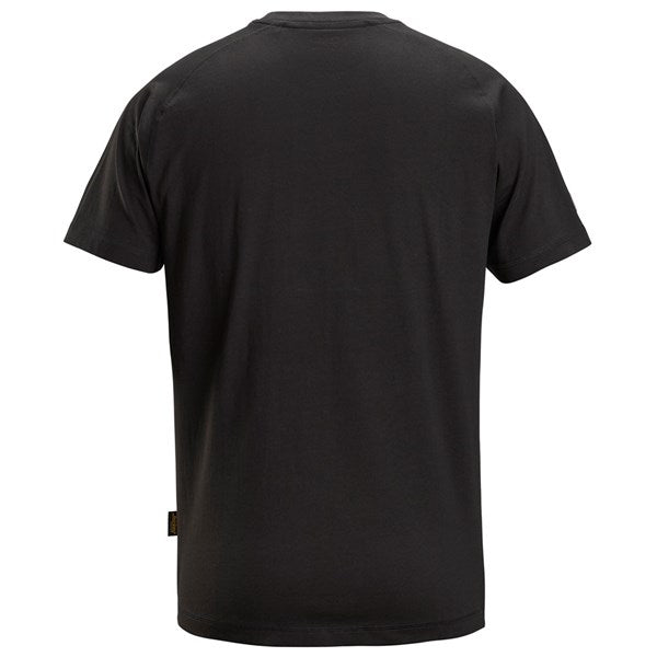Black Snickers logo T-shirt shown from the back with short sleeves and a small side tag.