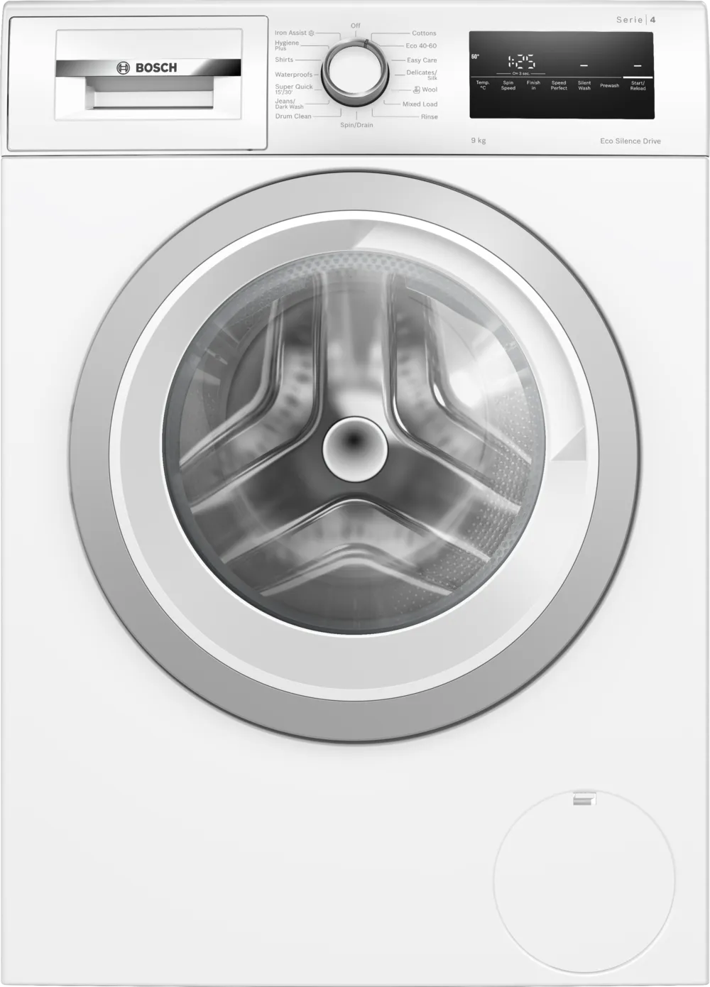 Bosch WAN28259GB white front-loading washing machine with digital display and control dial on top panel