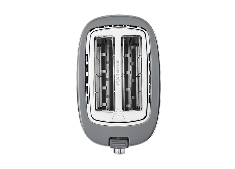 Top view of a grey Morphy Richards 2 Slice Hive Toaster showing two wide slots and a lever.
