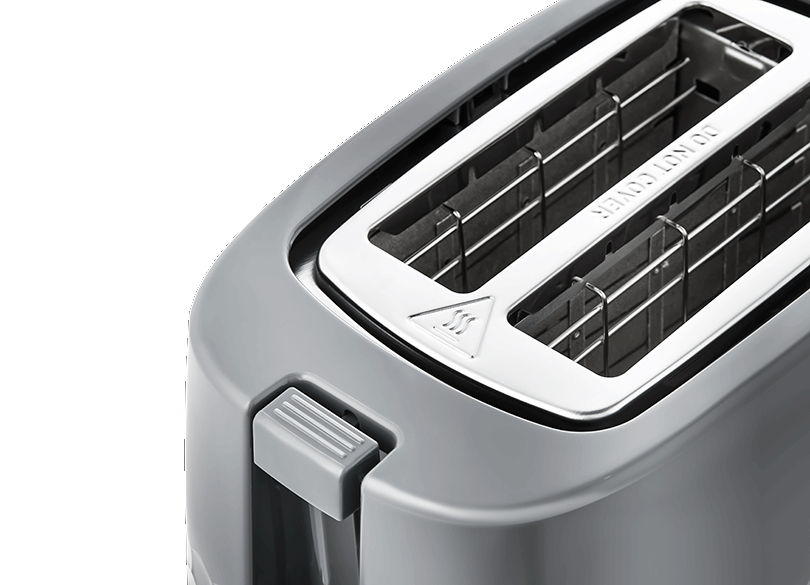 Close-up of the grey Morphy Richards 2 Slice Hive Toaster showing the top slots and lever.