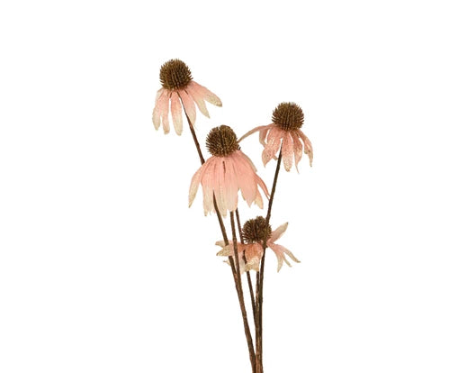 Pink Echinacea flower stem with gold wash and sugar glitter finish, 92cm tall, perfect for elegant floral decor – Keans