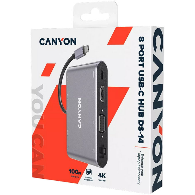 Canyon 8 port USB-C Hub DS-14 with multiple ports for connectivity, available at Keans Claremorris store.