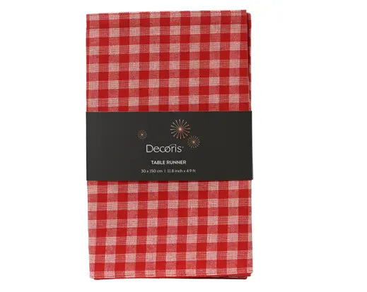 Red & White Check Table Runner 150x30cm - Image 2