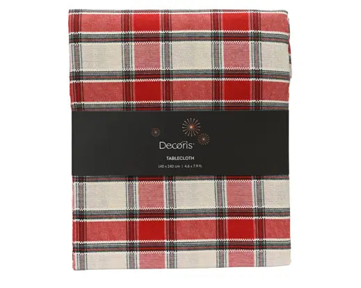 Red, Green & White Tartan Check Tablecloth 240 x 140cm - Image 2